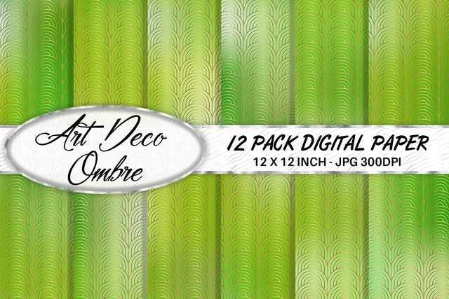 Art deco pattern digital paper with gradient green color background Digital Pattern artnoy 