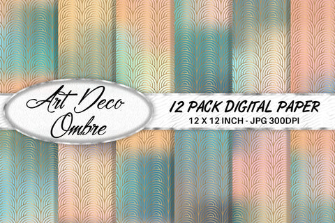 Art deco pattern digital paper with gradient green color background Digital Pattern artnoy 