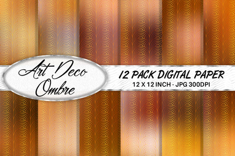 Art deco pattern digital paper with gradient orange color background Digital Pattern artnoy 