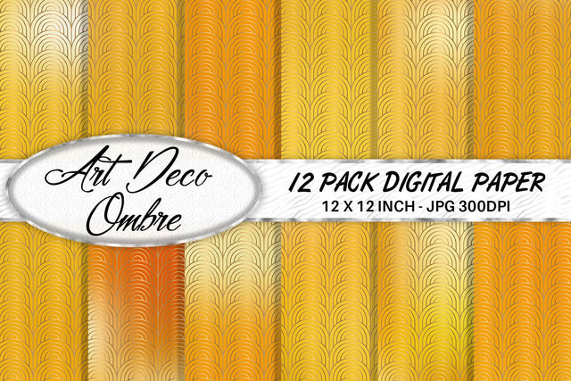 Art deco pattern digital paper with gradient orange color background Digital Pattern artnoy 