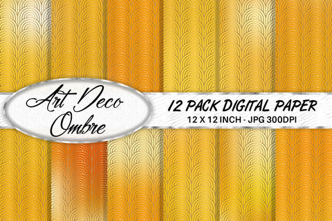 Art deco pattern digital paper with gradient orange color background Digital Pattern artnoy 