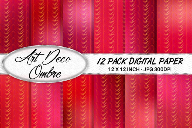 Art deco pattern digital paper with gradient red color background Digital Pattern artnoy 