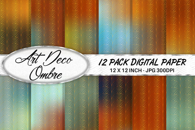 Art deco pattern digital paper with gradient rust color background Digital Pattern artnoy 