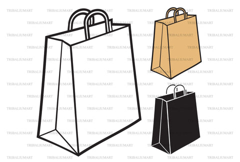 Art picture of paper shopping bag. Cut files for Cricut (eps, svg, pdf ...