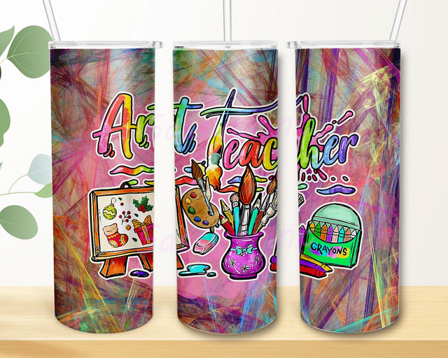 Art Teacher 20oz Skinny Tumbler, Teacher Tumbler Png, Colorful Tumbler Wrap, Teacher Crayon Design Png, Teacher Gift, Digital Download Sublimation sassyprint 