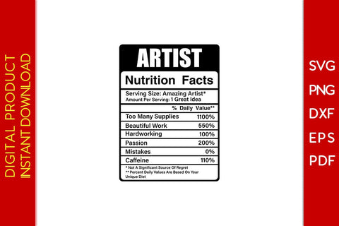 Artist Nutrition Facts SVG PNG PDF Cut File SVG Creativedesigntee 