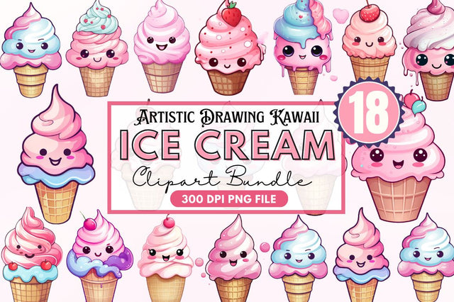 Artistic Drawing Kawaii Ice Cream Clipart Sublimation Regulrcrative 
