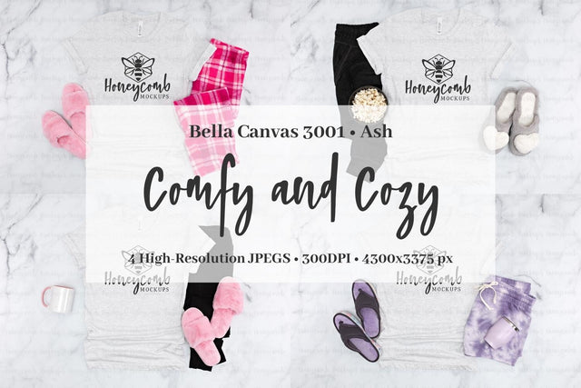 Ash Bella Canvas 3001 Mockup Bundle, Women's T-Shirt Mockup, Comfy and Cozy Mockup Mock Up Photo Honeycomb Mockups 