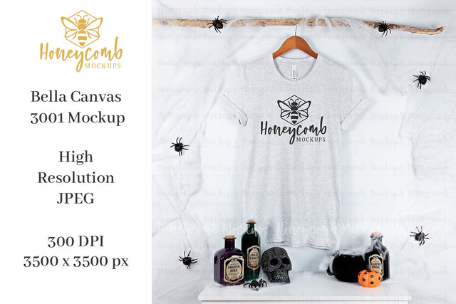 Ash Bella Canvas 3001 T-Shirt Mockup, Halloween Mockup, Hanging Mockup. Ash T-Shirt Mockup Mock Up Photo Honeycomb Mockups 