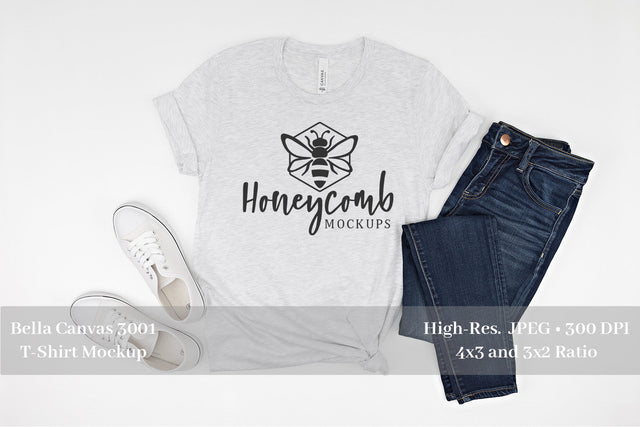 Ash Bella Canvas 3001 T-Shirt Mockup, Women's T-Shirt Mockup Mock Up Photo Honeycomb Mockups 