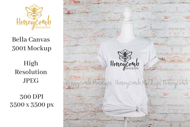Ash Bella Canvas 3001 T-Shirt Mockup, Women's T-Shirt Mockup Mock Up Photo Honeycomb Mockups 