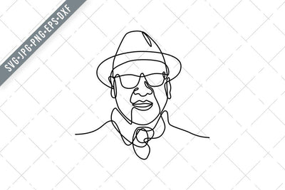 Asian Man or Gentleman Wearing a Fedora Hat and Sunglasses Smiling Continuous Line Drawing SVG Patrimonio Designs Limited 