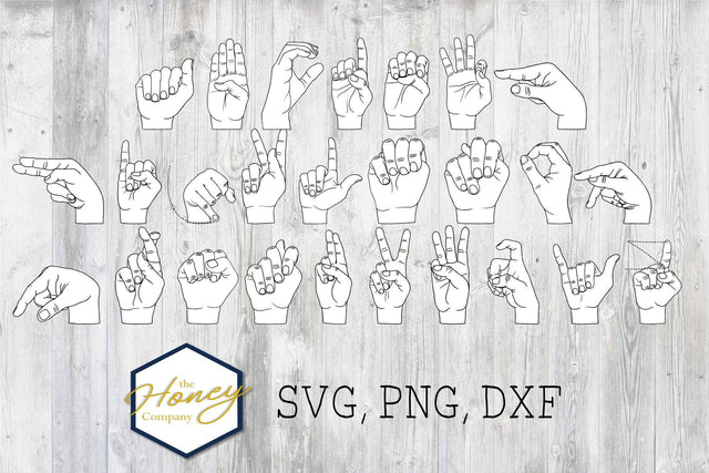 ASL American Sign Language Set DXF SVG PNG Cutting File SVG The Honey Company 