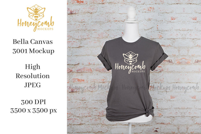 Asphalt Bella Canvas 3001 T-Shirt Mockup, Women's T-Shirt Mockup Mock Up Photo Honeycomb Mockups 