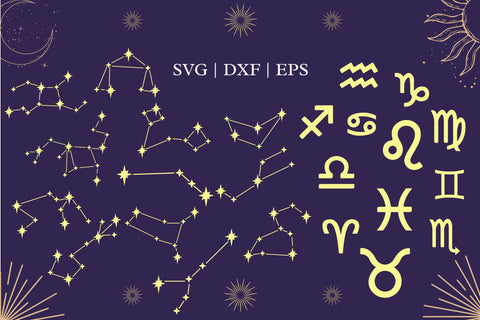 Astro Collection - Seamless Pattern Digital Paper & Zodiac Elements Vectors Cut Files SVG TheCrafterDepot 