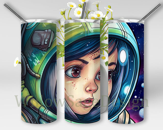 Astronaut Girl 20oz Skinny Tumbler Png, Astronaut Tumbler, Space Tumbler, Astronaut Tumbler Straight PNG Digital Download Galaxy Design Sublimation WillowSageDesign 