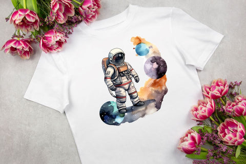 Astronaut Planets Watercolor Sublimation Sublimation Regulrcrative 