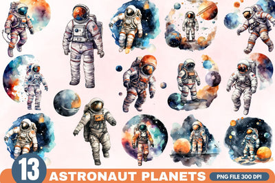Astronaut Planets Watercolor Sublimation Sublimation Regulrcrative 
