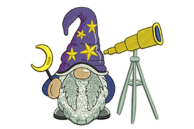Astronomer Gnome Embroidery Design, Telescope Gnome Embroidery Design Embroidery/Applique DESIGNS NextEmbroidery 