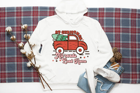 At Christmas All Roads Lead Home, Retro Christmas PNG Sublimation CraftLabSVG 