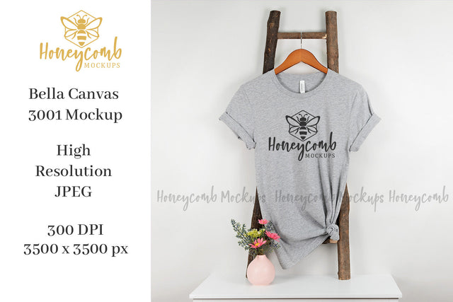 Athletic Heather Bella Canvas 3001 Mockup, Hanging Ladder Mockup, Women's T-Shirt Mockup, Boho Mockup Mock Up Photo Honeycomb Mockups 