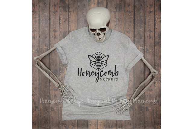 Athletic Heather Bella Canvas 3001 Mockup, Skeleton Mockup, Halloween Mockup, Grey T-Shirt Mockup Mock Up Photo Honeycomb Mockups 