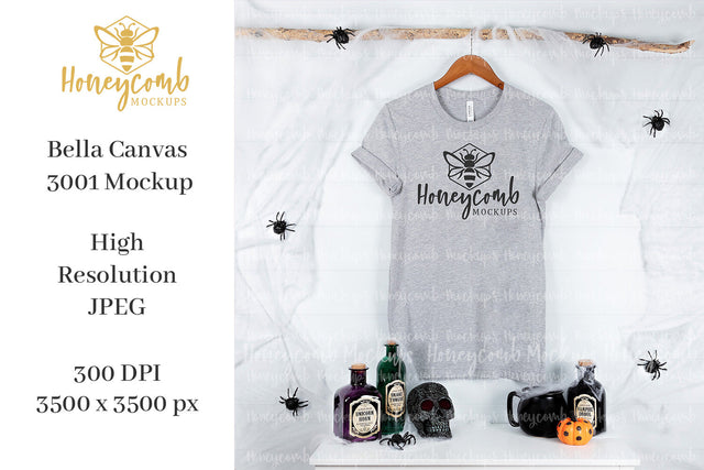 Athletic Heather Bella Canvas 3001 T-Shirt Mockup, Halloween Mockup, Hanging Mockup Mock Up Photo Honeycomb Mockups 