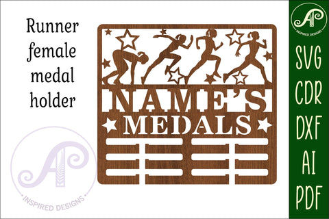 Athletics runner female medal holder Name svg laser cut SVG APInspireddesigns 
