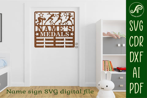Athletics runner female medal holder Name svg laser cut SVG APInspireddesigns 