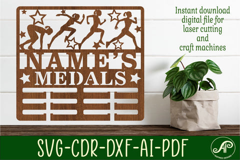Athletics runner female medal holder Name svg laser cut SVG APInspireddesigns 