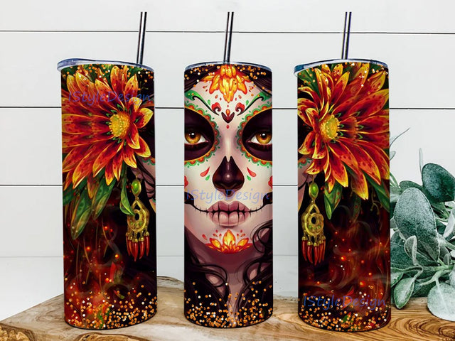 atrina Tumbler wrap, PNG Sublimation, Catrina Sublimation Wrap, Digital Design, Straight Tapered, Glitter Catrina wrap Sublimation iStyleDesign 