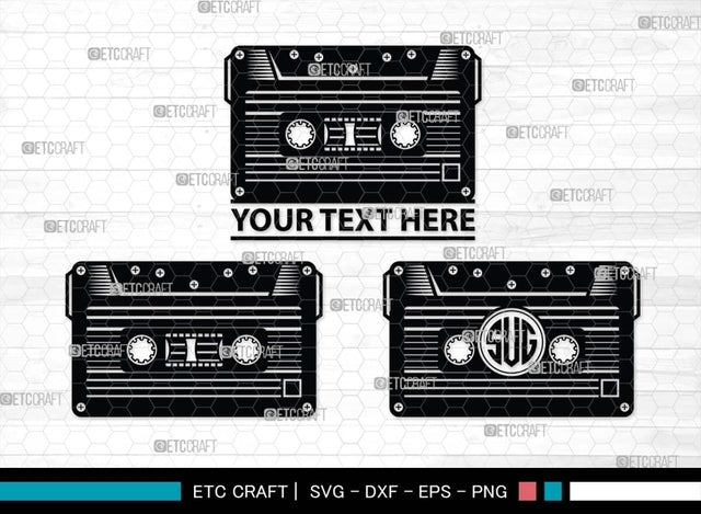 Audio Cassette Monogram, Audio Cassette Silhouette, Audio Cassette SVG, Audio Tape Svg, Cassette Tape Svg, Music Cassette Svg, Damaged Tape Svg, SB00484 SVG ETC Craft 
