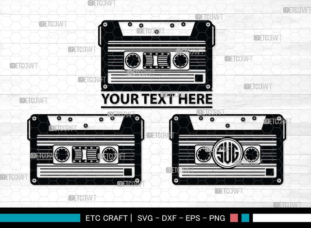 Audio Cassette Monogram, Audio Cassette Silhouette, Audio Cassette SVG, Audio Tape Svg, Cassette Tape Svg, Music Cassette Svg, Damaged Tape Svg, SB00484 SVG ETC Craft 
