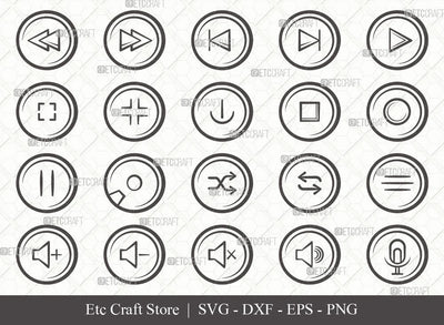 Audio Control Buttons Outline SVG Cut File | Control Buttons Svg | Buttons Svg | Audio Button Svg | Bundle | Eps | Dxf | Png SVG ETC Craft 