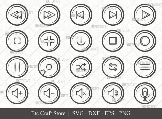 Audio Control Buttons Outline SVG Cut File | Control Buttons Svg | Buttons Svg | Audio Button Svg | Bundle | Eps | Dxf | Png SVG ETC Craft 