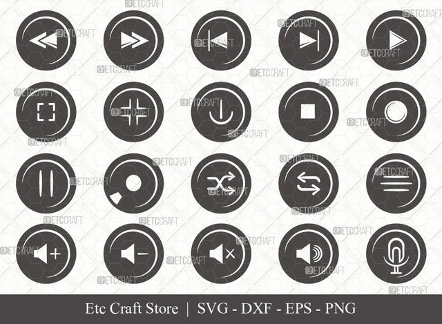 Audio Control Buttons Silhouette SVG Cut File | Control Buttons Svg | Buttons Svg | Audio Button Svg | Bundle | Eps | Dxf | Png SVG ETC Craft 