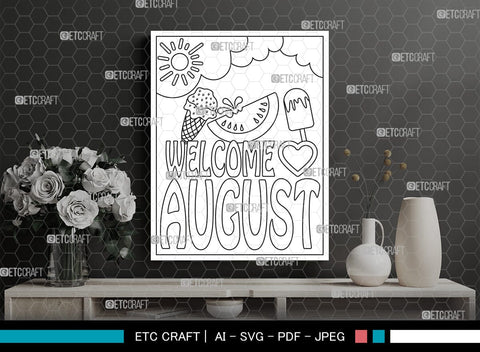 August Month Printable Coloring Page Cut File, PDF Colouring Book, Instant Download, CBP00018 SVG ETC Craft 