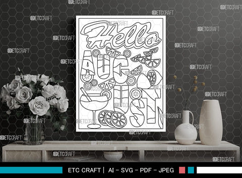 August Month Printable Coloring Page Cut File, PDF Colouring Book, Instant Download, CBP00018 SVG ETC Craft 