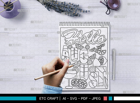 August Month Printable Coloring Page Cut File, PDF Colouring Book, Instant Download, CBP00018 SVG ETC Craft 