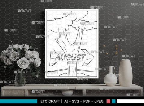 August Month Printable Coloring Page Cut File, PDF Colouring Book, Instant Download, CBP00018 SVG ETC Craft 