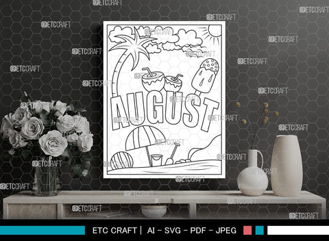 August Month Printable Coloring Page Cut File, PDF Colouring Book, Instant Download, CBP00018 SVG ETC Craft 