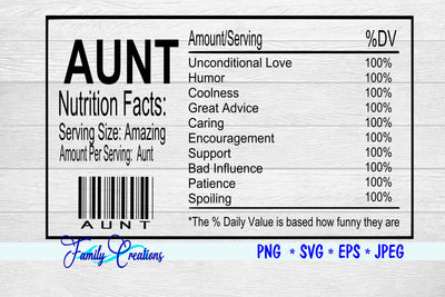 Aunt Nutrition Label SVG Family Creations 