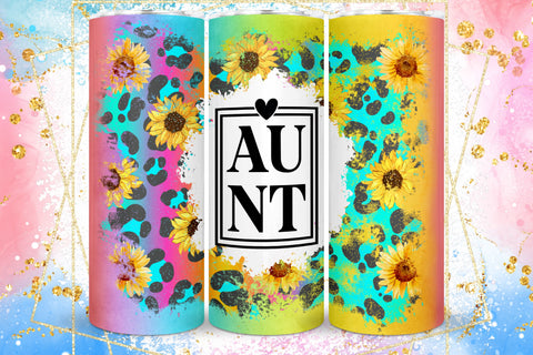 Aunt Tumbler Wrap, Sunflower Tumbler, Leopard Tumbler Sublimation PixelKat 