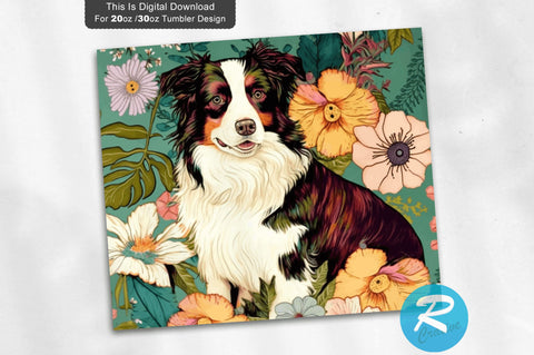 Aussie Dog Floral Seamless 20 oz / 30 oz Tumbler PNG Sublimation Regulrcrative 