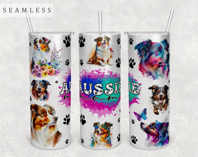 Aussie Mom Tumbler Wrap, 20oz Skinny Tumbler Sublimation Design, Australian Shepherd Mama Tumbler PNG Sublimation HappyDesignStudio 