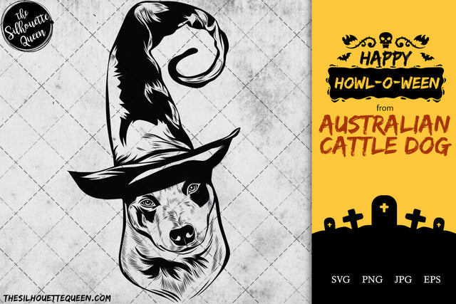 Australian Cattle Dog dog svg portrait clipart vector graphic art Witch hat Halloween dog Cricut cut file cuttable design SVG Loveleen Kaur 