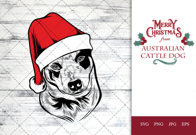 Australian Cattle Dog dog svg portrait clipart vector graphic art Xmas hat Christmas dog Cricut cut file cuttable design SVG Loveleen Kaur 