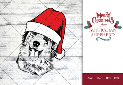 Australian Shepherd dog svg portrait clipart vector graphic art Xmas hat Christmas dog Cricut cut file cuttable design SVG Loveleen Kaur 