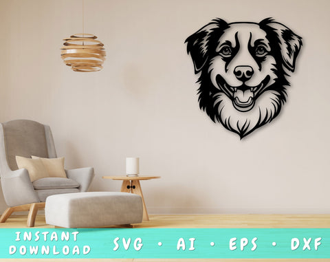 Australian Shepherd Laser SVG Cut File, Australian Shepherd Glowforge File, Australian Shepherd DXF, Australian Shepherd Wall Art SVG SVG HappyDesignStudio 