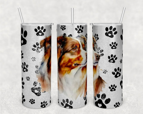 Australian Shepherd Tumbler Wraps Bundle, 20 Oz Skinny Tumbler Australian Shepherd Sublimation Designs, Seamless Aussie PNG, 5 Designs Sublimation HappyDesignStudio 